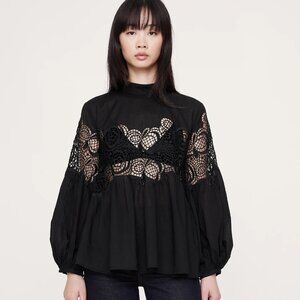 Cotton & Lace Mock-Neck Top